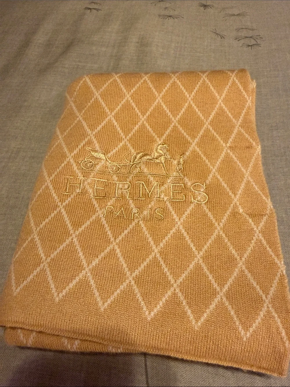 Hermes Tan & Cream Diamond Pattern Scarf